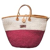 Life’s Horizon Handmade Sisal Market Tote Basket, Market Grocery Shopping Economical Bags with Leather Handles and Button Closure, Summer Beach Basket Handbag, Large Straw Shoulder Purse for Women