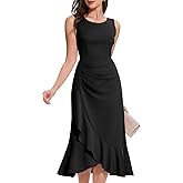 Aupuls Long Ruffel Wedding Guest Dresses for Women Elegant Sleeveless Ruched Waist Formal Prom Dress