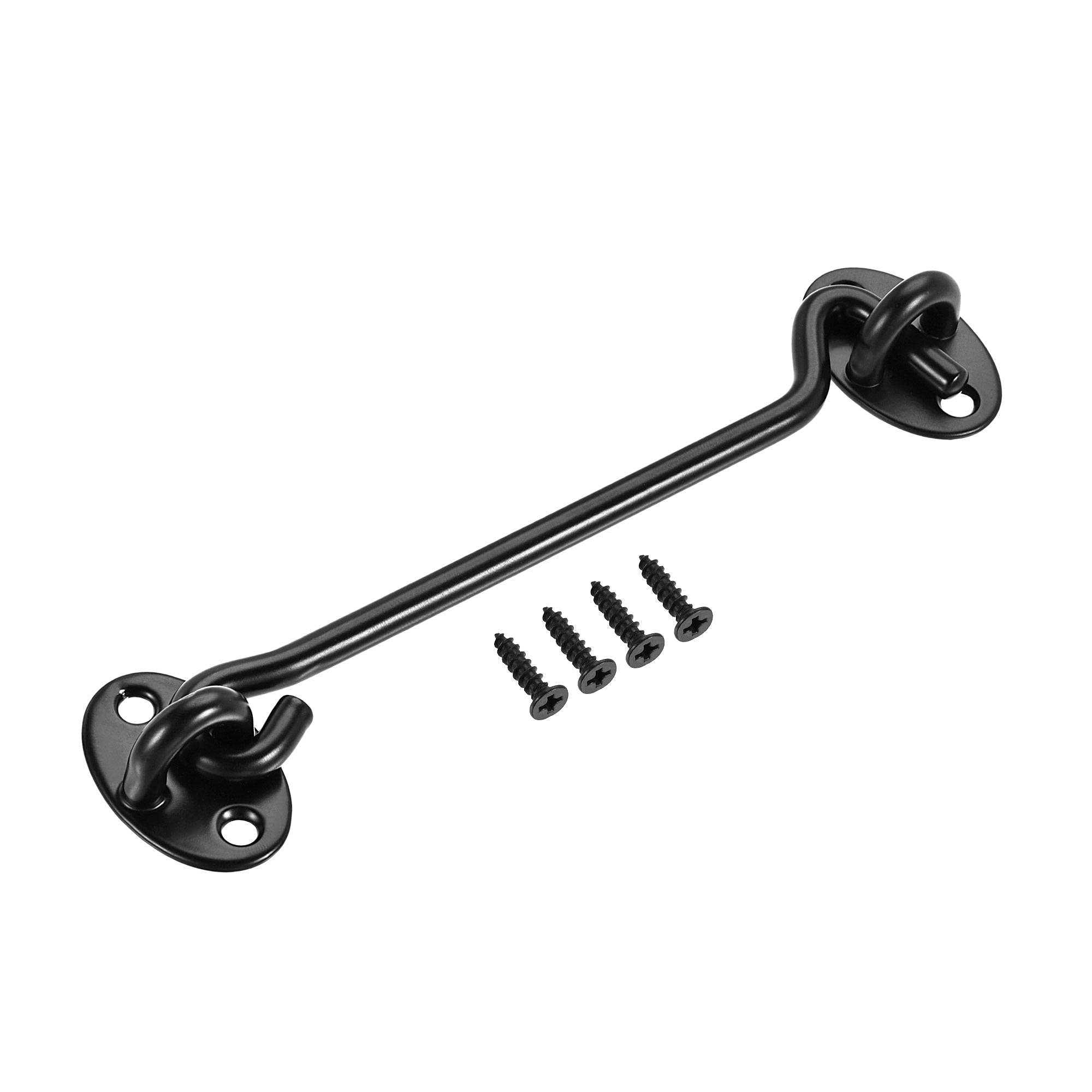 sourcing map 6" Cabin Hook Eye Latch Gate Door Swivel Window Hook 201 Stainless Steel with Screws Black