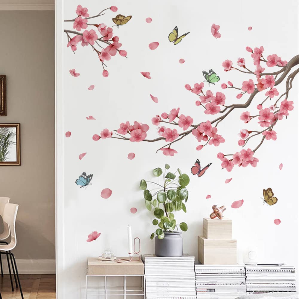 Runtoo Cherry Blossom Wall Stickers Wall Stickers Wall Art Decor for Living Room Bedroom Kids Room (Pink)