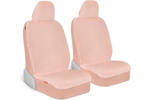 Carbella Sheepskin Car Seat Covers for Women, 2-Pack Faux Fur Car Seat Covers Front Seats Only, Cute Automotive Seat Covers For Cars for Women, Car Accessories for Women (Soft Pink)