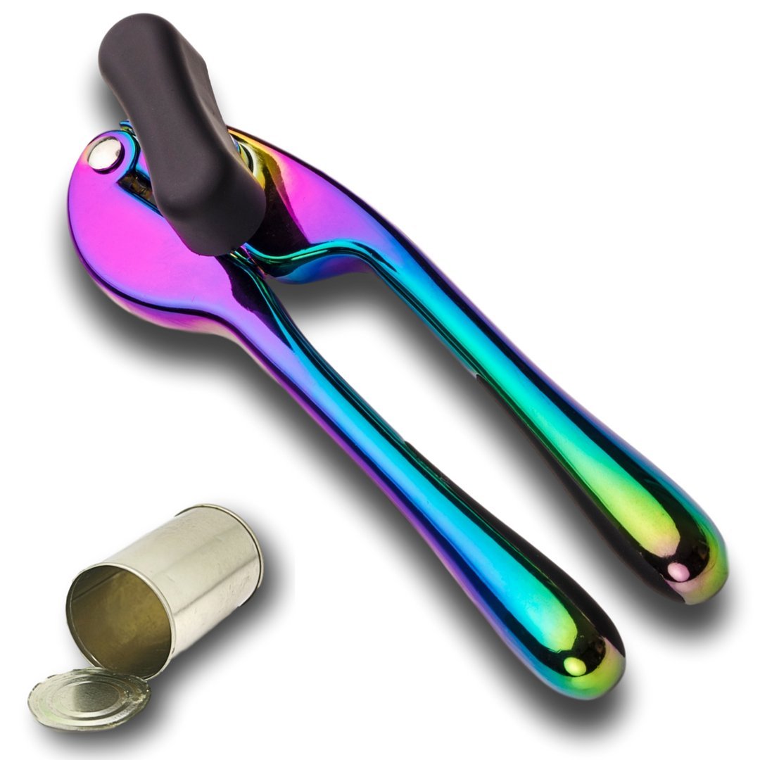 Iridescent Manual Tin Can Opener Multi Colour Rainbow Design. Handheld Kitchen Tool. Works