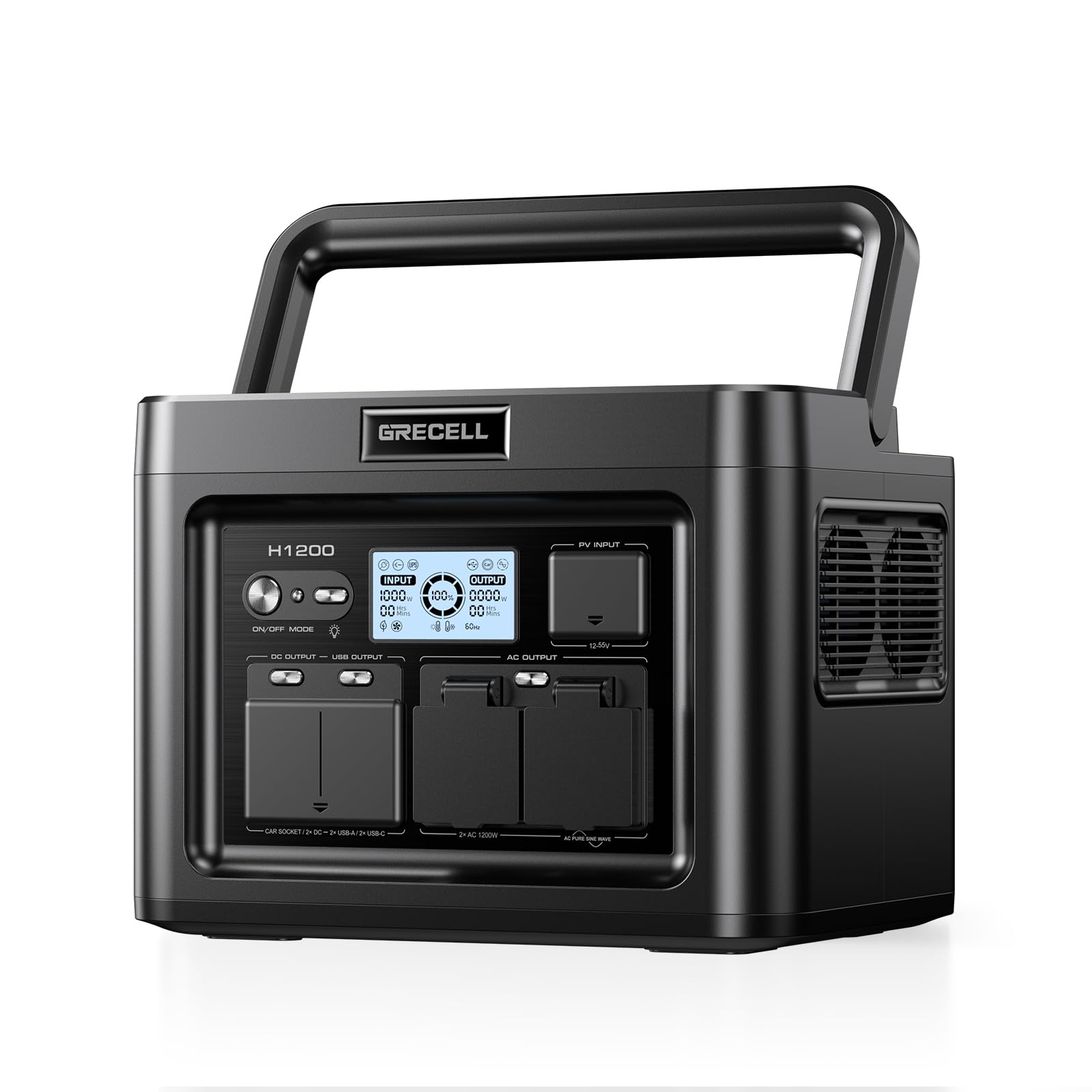 GRECELL H1200 Portable Power Station 1200W, 672Wh LiFePO4 Battery Solar Generator with 10ms UPS, 1200W Solar Power Station, 9 Output Ports for Home Emergency, Outdoor Camping, RV Travel, Laptop TV Image