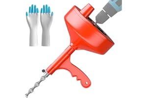 KINGLEV Drain Auger, Plumbing Snake With Drill Adapter, 35ft Heavy Duty Flexible Sink Drum Auger and Drain unblocking Snake, Manual Or Powered With Work Gloves and Storage Bag