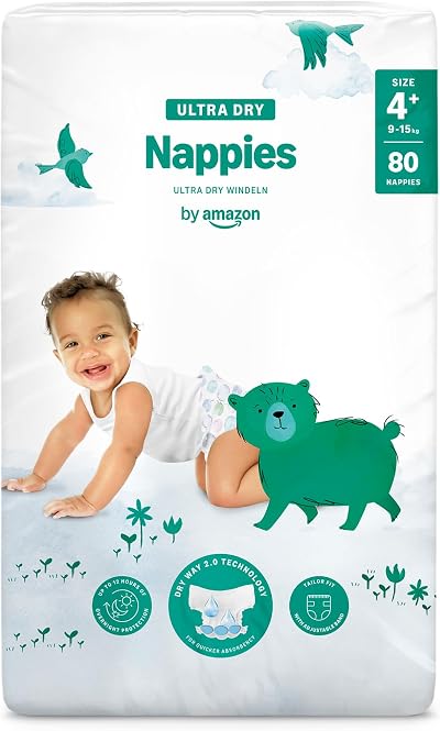 By Amazon Ultra Dry Nappies Size 4+ 9-15 kg 80 nappies