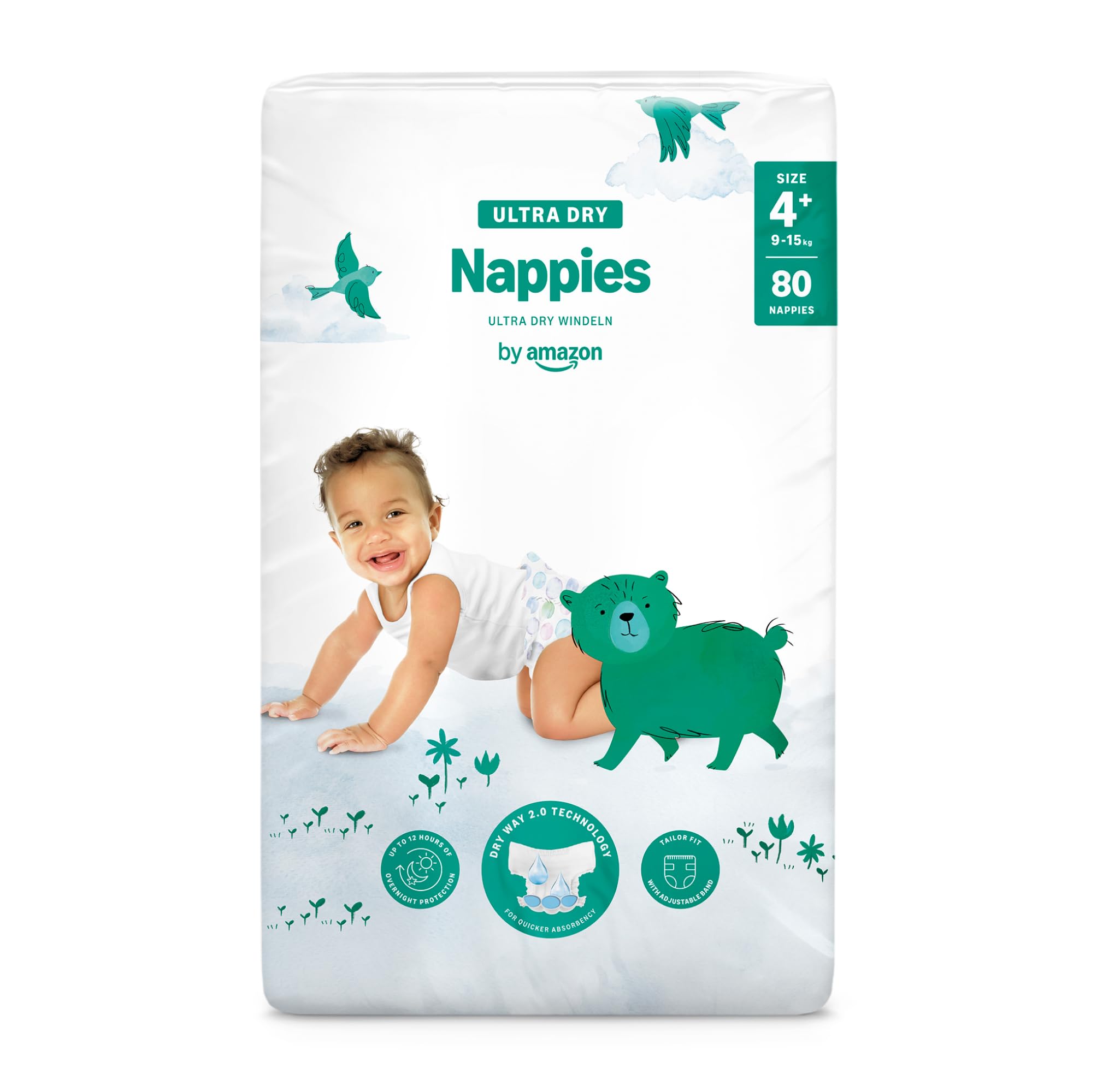 By Amazon - 80 Ultra Dry Nappies - Size 4+ (9-15 kg) (Previously a Mama Bear brand, same product)