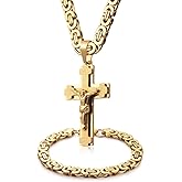 WESTMIAJW Mens Stainless Steel Silver Gold Jesus Cross Pendant Necklace Chain Bracelet Set Jewelry 45/50/55/60/65/70/75cm