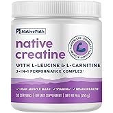 NativePath Creatine Monohydrate Powder with L-Leucine & L-Carnitine - Supports Muscle Health for Men & Women - 30 Servings