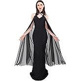 Koalswm Womens Chiffon Shawls Cape Gothic Tulle Cloak Hang Neck Collar Halloween Wedding Bridal Capelet