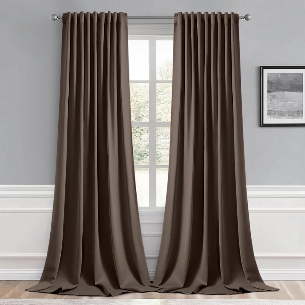 Photo 1 of MIULEE Chocolate Brown Back Tab Blackout Curtain 96 Inch Long 2 Panels Set for Bedroom, Rod Pocket/Pinch Pleat Thermal Insulated Living Room Darkening Pleated Light Blocking Floor to Ceiling Drape