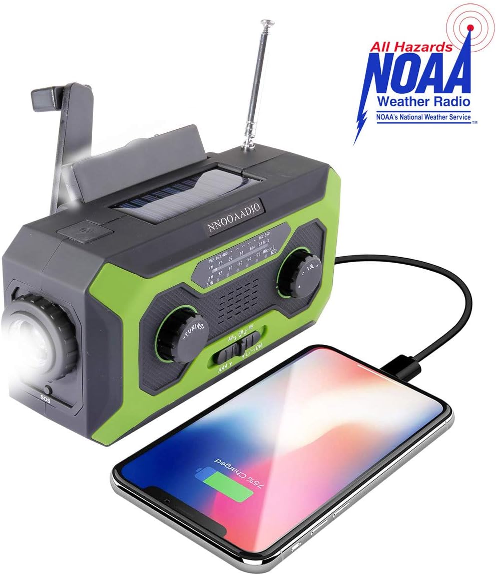 NNOOAADIO Emergency Weather Radio, Hand Crank Solar Battery Operated Survival NOAA AM FM Radio Portable with Flashlight Kit, Built-in SOS Alarm Reading Lamp 2000mAh Power Bank & USB Charger: Home Audio & Theater