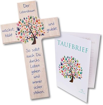 Fritz Cox Set Per Bambini Croce In Legno Con Albero Della Vita E Lettera Del Battesimo Il Regalo Ideale Per Il Battesimo 15 Cm Amazon It Casa E Cucina