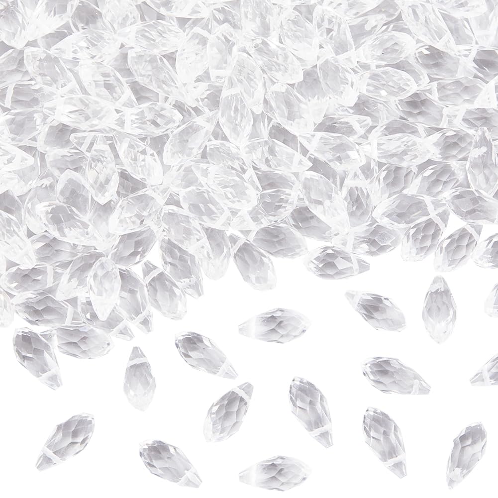 SOFPLATE 1 Box 200Pcs 6x12mm Teardrop Crystal Bead Suncatcher Glass Beads Tear Drop Transparent Clear Chandelier Top Drilled Faceted Spacer Loose Bead for Jewellery Making Earring Chandelier DIY Craft