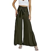 LYANER Women's Casual Tie Front Smocked High Waist Wide Leg Pleated Palazzo Lounge Pant