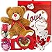Valentines Day Gift Basket Set | 12 Inch Teddy Bear Plush, 15 Oz Ceramic Mug, I Love you Flower Box, Love Red Shaped Photo Frame & V-Day Themed Gift Bag | For Her Wife Girlfriend Mother Daughter