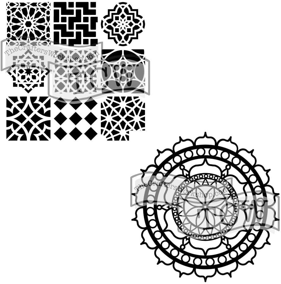 The Crafters WorkshopStencils, Reusable for Crafts, Art, Greeting Cards, Paint or Mixed Media, 2 Pk, 12" x 12", Moroccan Tiles/Rosetta