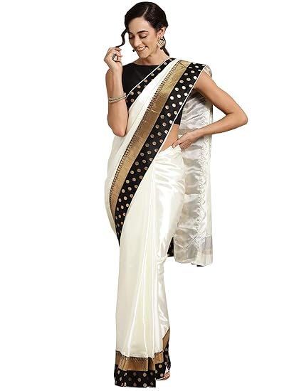 Womens Silk Blend White Woven Design Saree