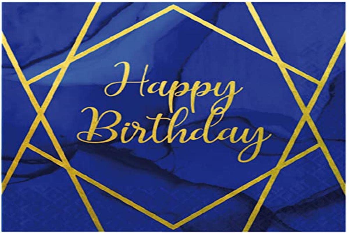 Creative Party Navy and Gold Geode Happy Birthday Paper Lunch Napkins Foil Stamped | 3 ply | 16 Pieces | PC038DI
