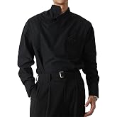 COOLOYA Men's Irregular Collar Neck Shirts Long Sleeve Button Down Asymmetrical Shirts