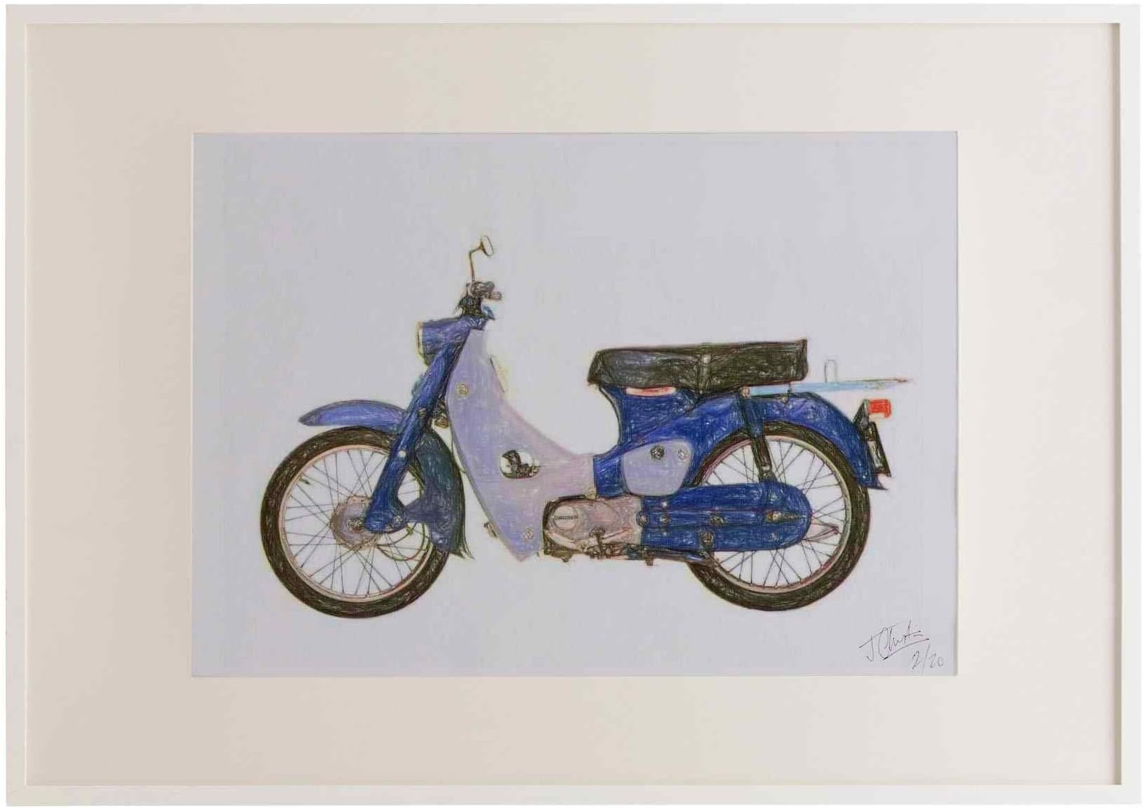 Honda CA100 SuperCub 1963 A3 framed limited edition print A4 picture drawing