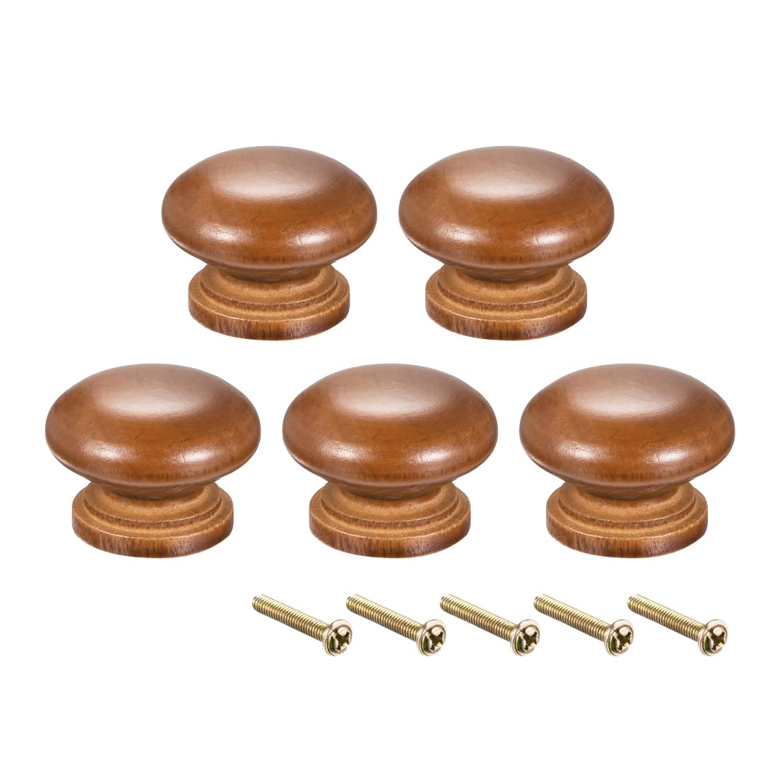 sourcing map Round Wood Knobs,5Pcs 35mm Dia Cabinet Furniture Kitchen Pull Handle for Cupboard Table, Dark Red