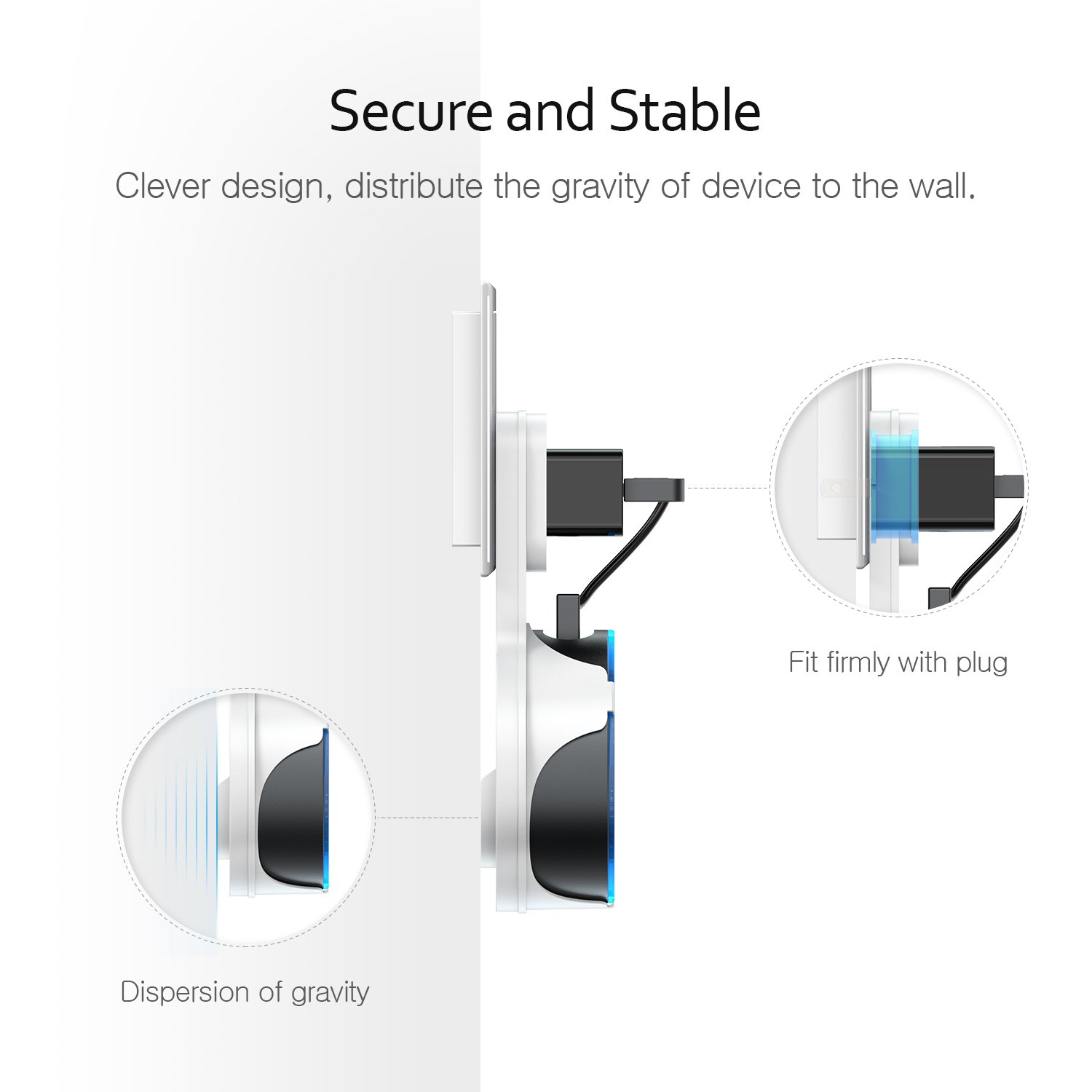 Wall Mount Stand for Echo Dot 2nd Generation, Vodool Hanger Holder Space-Saving Solution for Your Smart Home Speakers without Messy Wires or Screws, Charging Cable Provided - White