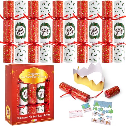 JOYIN 10 Pack Christmas Non-Snap Party Favor, Classic Table Favor Includes Party Hat, Jokes & Gifts, Christmas Table Decorations for Holiday Dinner Traditions Party Supplies