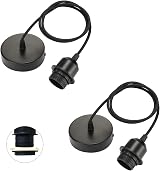 Linkind E27 Pendant Light Fitting 2 Pack Black with 100cm Braided Cable