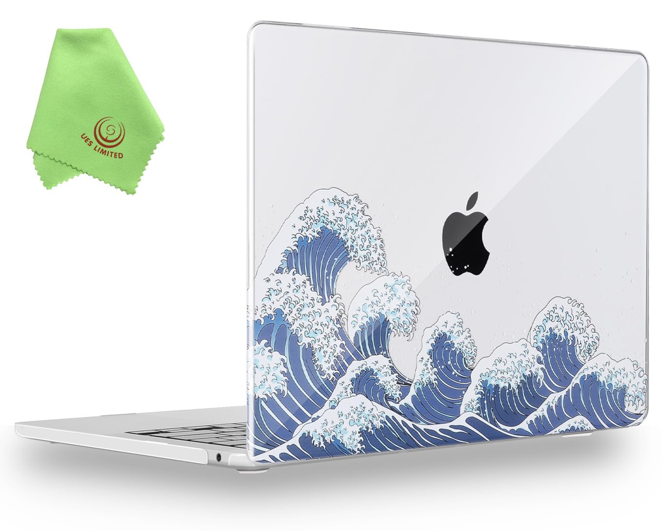 UESWILL Case Compatible with MacBook Air (15 inch, M2 M3 M4 M5, 2023 2024 2025 2026) Model A3448 A3241 A3114 A2941, Pattern Hard Shell Case Cover + Microfiber Cloth, Ocean Waves