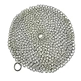 Umiwe Basics Round Cast Iron Cleaner 7 Inch Stainless Steel Chainmail Scrubber Skillet Cleaner with Ring