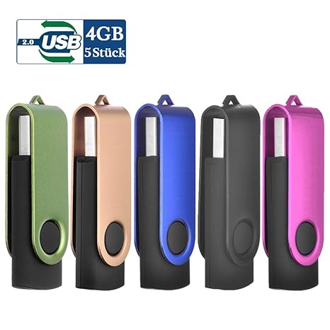 USB Stick 4GB USB-Stick 4 GB Speicherstick 5 Stück Memory Stick (Schwarz, Blau, Grün, Hot-Pink, Gold)