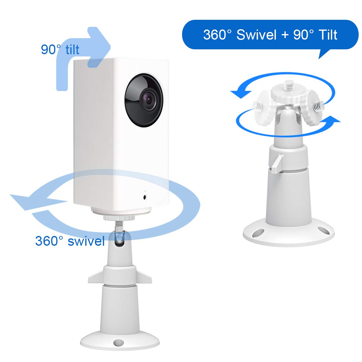 Wyze Cam Pan Wall Mount Bracket, Gresur Adjustable Security Rust-Resistant Aluminum Wall Mount for Wyze Cam Pan/Arlo and Other Compatible Models Indoor Outdoor Security Camera Mount(2 Pack, White)