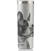 Onebttl Boston Terrier Gifts for Women, Dog Mom, Dog Lovers, 20oz Skinny Tumbler with Lid&Straw for Christmas, Birthday, Glitter, Realistic