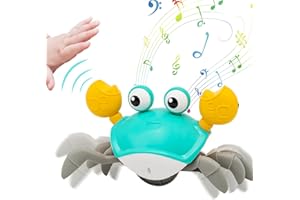 HAIFENG Crawling Crab Baby Toy, Infant Tummy Time Toys, Interactive Walking Moving Toy with Music & Automatic Obstacle, Sensory Induction Crabs for Walking Toddler 0-6 to 12-18 Months (Green)