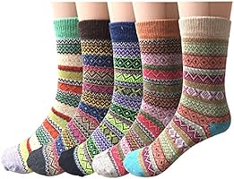 Pack of 5 Womens Vintage Style Cotton Knitting Wool Warm Winter Fall Crew Socks, Mixed color 2, One size