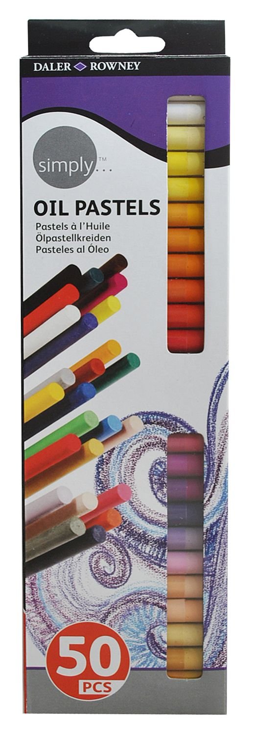 Daler-Rowney Simply Oil Pastels Set, 50 Pieces, Assorted Colours, Drawing Art Supplies, For Entry-Level Artists & Hobbyists