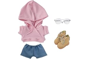 niannyyhouse Loose Solid Hoodie Jeans Glasses Tall Leather Shoes 10cm 15cm 20cm Plush Doll Clothes Soft Stuffed Plush Toy Dress Up Accessories (a3, 20cm)