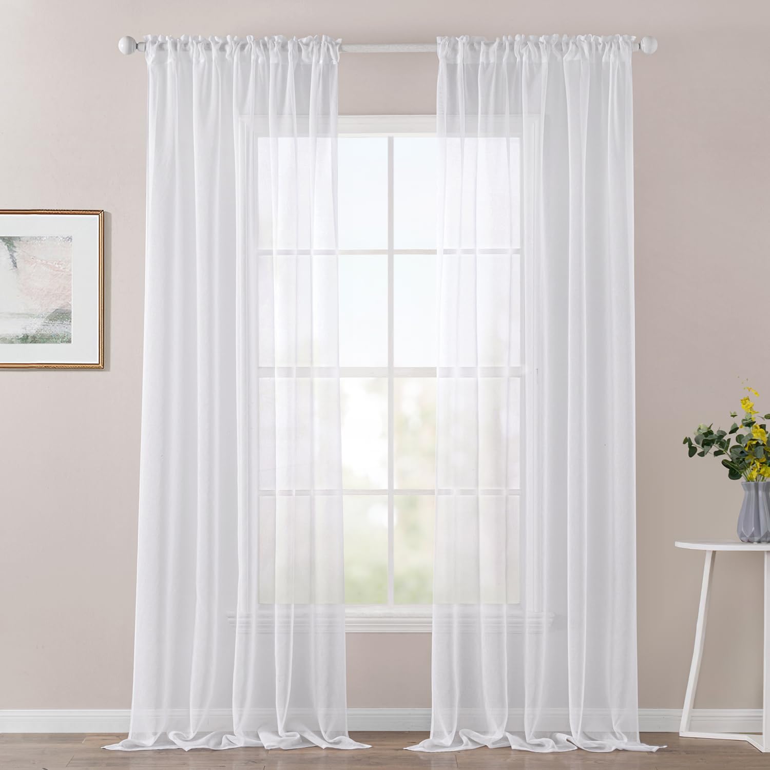 MIULEE 2 Panels Sheer Window Curtains Elegant Window Voile Panels/Drapes/Treatment for Bedroom Living Room 55" Wx69 L Rod Pocket White