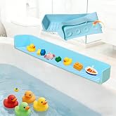 Bathtub Splash Guard for Tub Kids - 31IN Silicone Splash Guard with 11 Strong Suction Cups, Toy Tray Caddy Holder for Tub, Prevent Water Spills in Bathroom, Suitable for Kitchen Sinks and Bathtubs