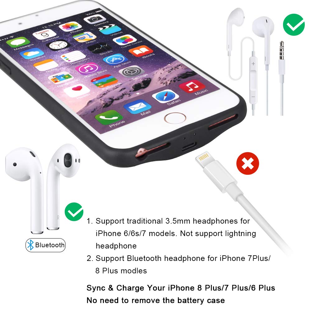 Mbuynow Iphone Charger Case Battery Case Iphone 6 plus / 7plus / 8 plus / 3700mah 5.5 Inch Slim External Charger Case Rechargeable Portable Iphone Battery Case
