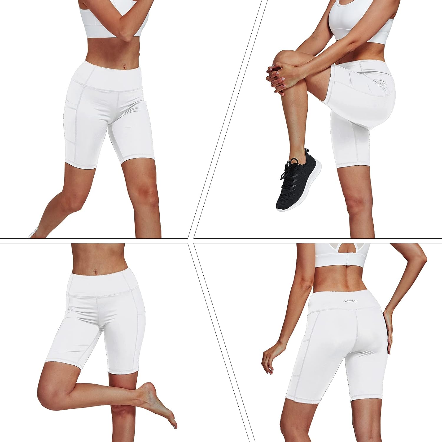 Jimilaka Women's 8" /5" /2" High Waist Biker Shorts with Pockets Yoga Workout Running Bike Athletic Compression Shorts: Clothing