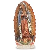 Hand Painted Resin Catholic Our Lady of Guadalupe Statue with Prayer Card, 4 Inch