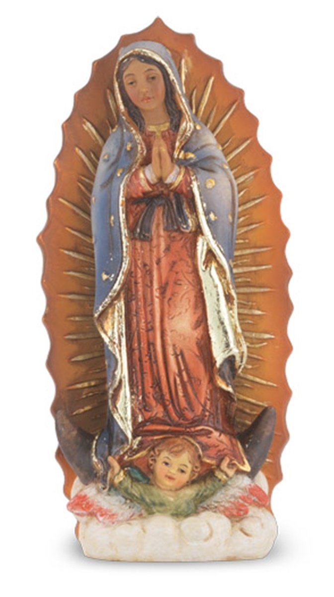 Hand Painted Resin Catholic Our Lady of Guadalupe Statue with Prayer Card, 10cm