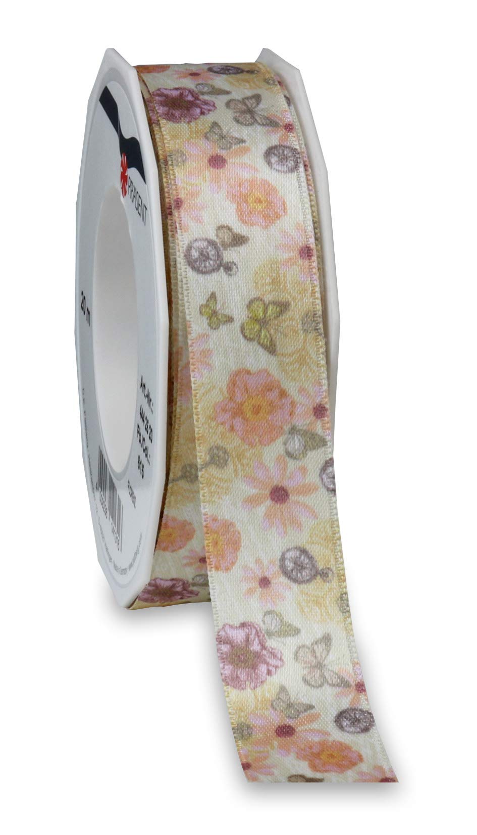 Präsent - Florenz Printed Satin Ribbon Light Yellow 25 mm Width, 20 m Length