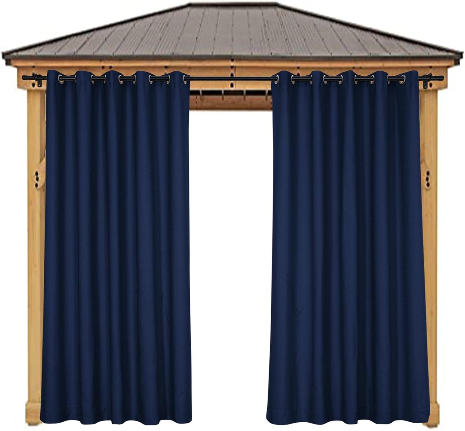 Outdoor Curtains - Frelement Windproof Curtains Extra Wide 150 inches Curtains Grommet Curtains Privacy Protection Waterproof Drapes Outdoor Linen Look Curtains for Gazebo, Navy, 150