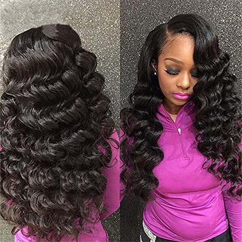 ALIBALLY Mink Brazilian Hair (20 22 24)" 3 Bundles Loose Wave Virgin Hair 8A Grade Virgin Unprocessed Human Hair Bundle Deals Cheap Hair Bundles Loose Wave Brazilian Hair (100+/-5g)/pc Natural Black