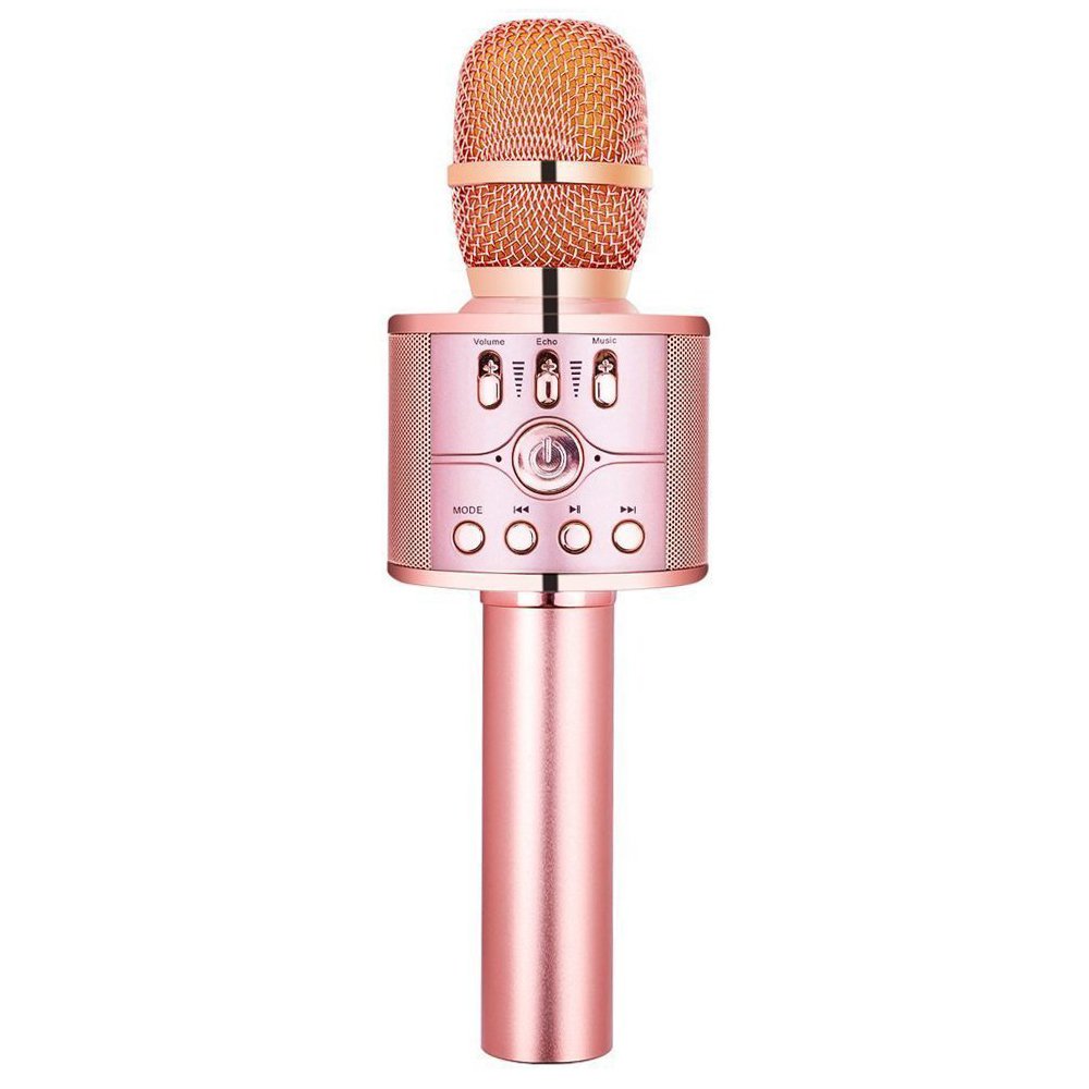 VERKB Wireless Karaoke Microphone with Speaker and FM, Mothers Day Gift Idea, 4 in1 2200mAh Dynamic Bluetooth Portable Karaoke Machine for Smartphone, Home KTV, Party Host (Rose Gold)