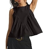 Shiyifa Womens Peplum Babydoll Tops Shirred Swing Tank Tops Pleated Flowy Loose Fit Ruffled Vests