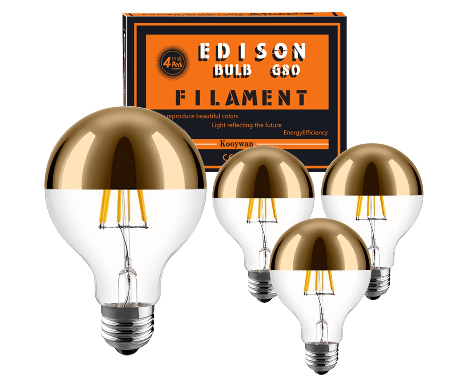 KOOYWAN E27 Screw Bulb-Gold Crown Bulb Dimmable Decorative LED Filament Vintage Bulb 2700K Warm White 6W G80 Pack of 4