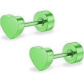 ZDE Women Flat Back Star Earrings Non-Nickel Heart Earrings Titanium Hypoallergenic Cartilage Earrings Stud for Sensitive Ears Simple Classic 5mm Flat Stud Earring